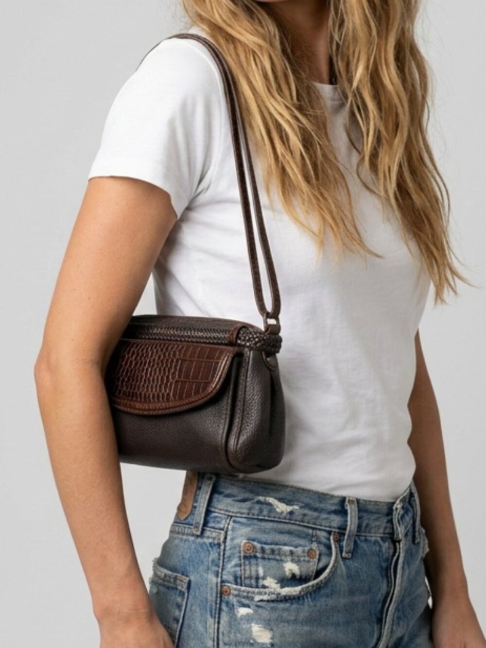 Vintage Brighton Petite Convertible Crossbody Shoulder Embossed Croc Bag